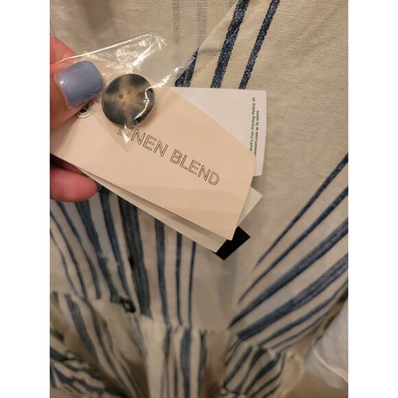 Chelsea & Theodore White Blue Striped Button Down Dress, Sz L - NWT - Picture 3 of 7